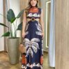 Vestido Feminino Longo Scandel sem Bojo Argola Estampado - Fernanda Ramos Store