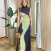 Vestido Feminino Longo Scandel sem Bojo Argola Estampado Verde - Fernanda Ramos Store