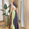 Vestido Feminino Longo Scandel sem Bojo Argola Estampado Verde - Fernanda Ramos Store
