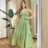 Vestido Feminino Longo Serena sem Bojo Alça Regulável Verde Oliva - Fernanda Ramos Store