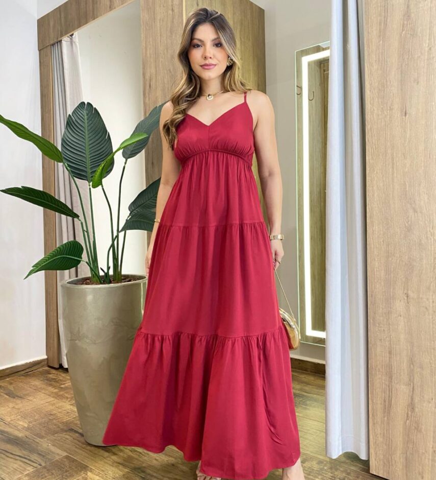 Vestido Feminino Longo Serena sem Bojo Alça Regulável Vermelho - Fernanda Ramos Store