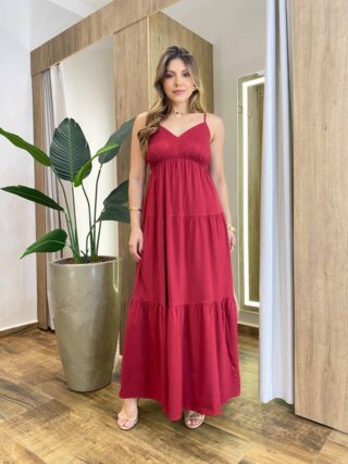 Vestido Feminino Longo Serena sem Bojo Alça Regulável Vermelho - Fernanda Ramos Store