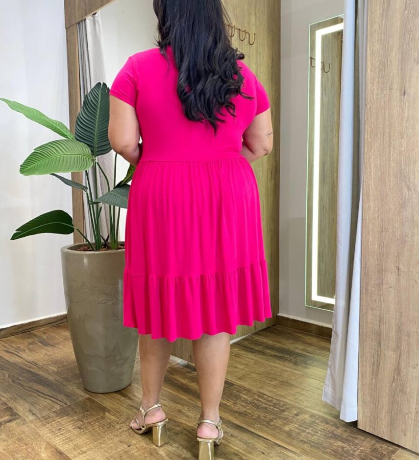 Vestido Feminino Olivia Curto Plus Malha Pink - Fernanda Ramos Store