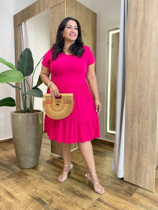 Vestido Feminino Olivia Curto Plus Malha Pink - Fernanda Ramos Store