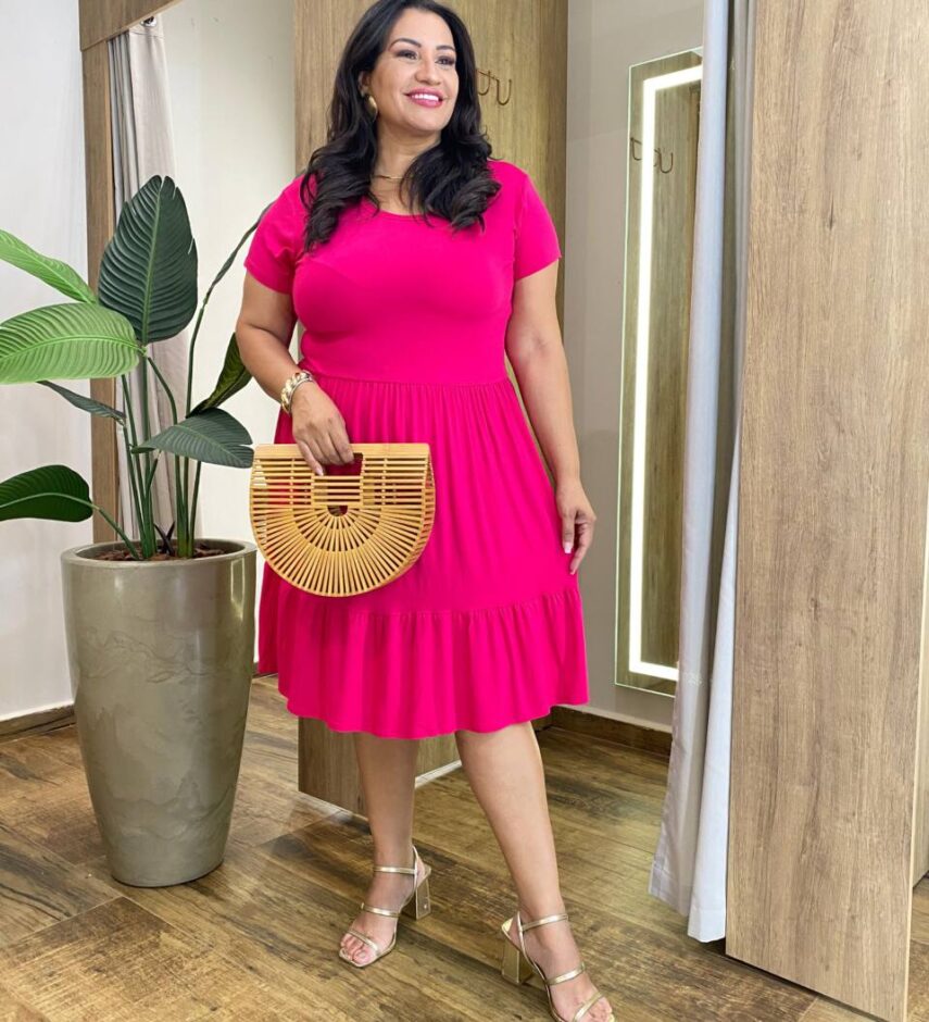 Vestido Feminino Olivia Curto Plus Malha Pink - Fernanda Ramos Store