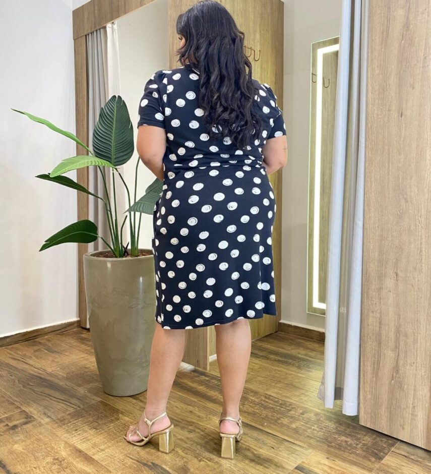 Vestido Feminino Tradicional Curto Plus Estampado Preto - Fernanda Ramos Store