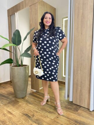 Vestido Feminino Tradicional Curto Plus Estampado Preto - Fernanda Ramos Store