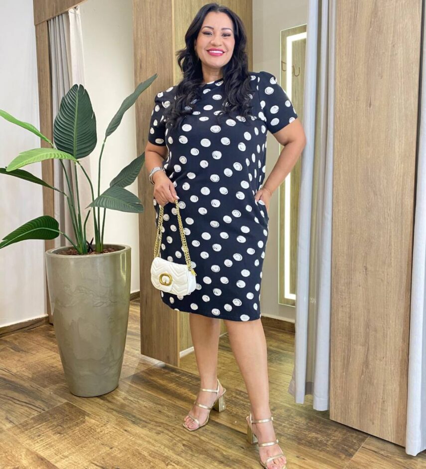 Vestido Feminino Tradicional Curto Plus Estampado Preto - Fernanda Ramos Store