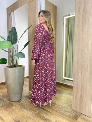 Vestido Lolo Manga Longo com Bojo Floral Marsala - Fernanda Ramos Store