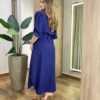 Vestido Longo Ana sem Bojo Manga Longa com Botões e Amarração Azul - Fernanda Ramos Store