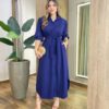 Vestido Longo Ana sem Bojo Manga Longa com Botões e Amarração Azul - Fernanda Ramos Store