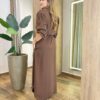 Vestido Longo Ana sem Bojo Manga Longa com Botões e Amarração Marrom - Fernanda Ramos Store