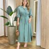 Vestido Longo Ana sem Bojo Manga Longa com Botões e Amarração Verde - Fernanda Ramos Store