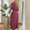 Vestido Longo Ana sem Bojo Manga Longa com Botões e Amarração Vinho - Fernanda Ramos Store