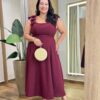 Vestido Longo com Bojo Plus Detalhe em Laço com Lastex Vinho - Fernanda Ramos Store