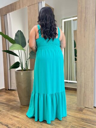 Vestido Longo com Bojo Plus Detalhe em Lastex e Friso Verde - Fernanda Ramos Store