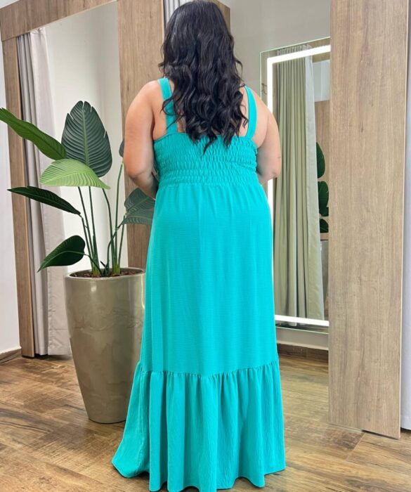 Vestido Longo com Bojo Plus Detalhe em Lastex e Friso Verde - Fernanda Ramos Store