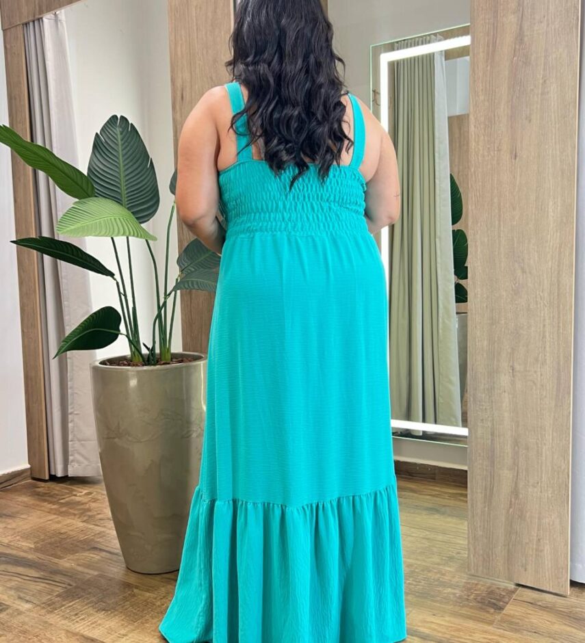 Vestido Longo com Bojo Plus Detalhe em Lastex e Friso Verde - Fernanda Ramos Store