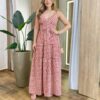 Vestido Longo Dani com Bojo com Lastex e Botões Xadrez Vermelha - Fernanda Ramos Store