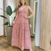 Vestido Longo Dani com Bojo com Lastex e Botões Xadrez Vermelha - Fernanda Ramos Store