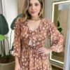 Vestido Longo Margot sem Bojo Manga Longa em Tule com Camadas Bege - Fernanda Ramos Store