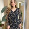 Vestido Longo sem Bojo Manga Longa em Tule com Babado Estampado - Fernanda Ramos Store