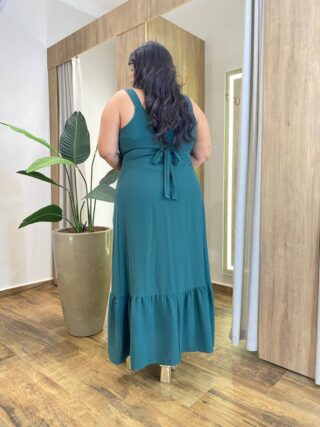 Vestido Longo sem Bojo Plus Alça e Detalhe Transpassado Verde - Fernanda Ramos Store