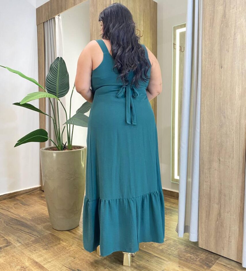 Vestido Longo sem Bojo Plus Alça e Detalhe Transpassado Verde - Fernanda Ramos Store