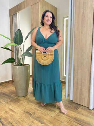 Vestido Longo sem Bojo Plus Alça e Detalhe Transpassado Verde - Fernanda Ramos Store