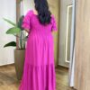 Vestido Longo sem Bojo Plus com Lastex e Detalhe na Manga Fúcsia - Fernanda Ramos Store