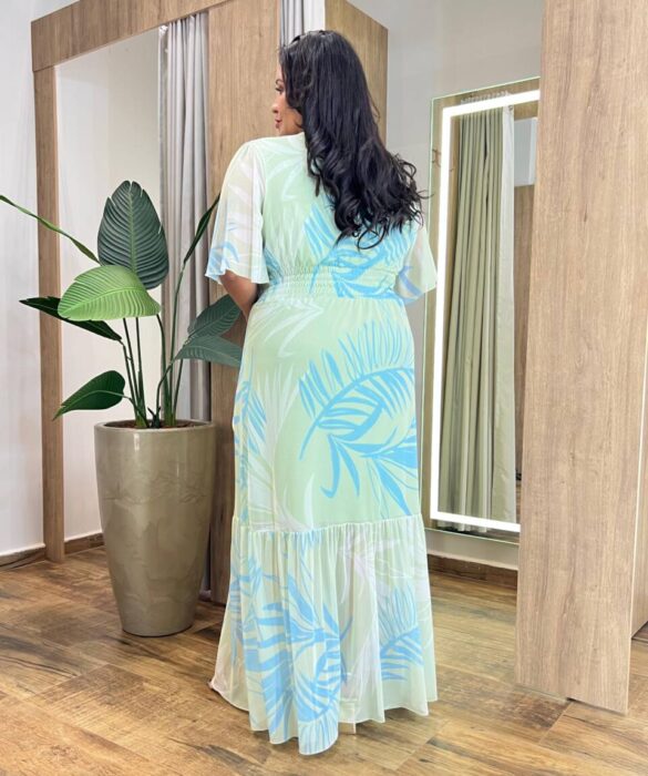 Vestido Longo sem Bojo Plus Estampado em Tule Verde - Fernanda Ramos Store