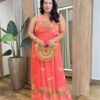 Vestido Longo sem Bojo Plus Lastex Alça Fina Estampado Coral - Fernanda Ramos Store
