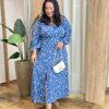Vestido Longo sem Bojo Plus Lastex e Manga Longa Estampado Azul - Fernanda Ramos Store
