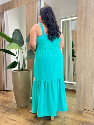 Vestido Longo sem Bojo Plus Lastex nas Costas Verde Água - Fernanda Ramos Store