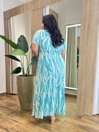 Vestido Longo sem Bojo Plus Malha Estampado Azul Piscina - Fernanda Ramos Store