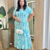 Vestido Longo sem Bojo Plus Malha Estampado Azul Piscina - Fernanda Ramos Store