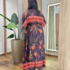 Vestido Longo sem Bojo Plus Manga 3/4 Estampa Flores Preto - Fernanda Ramos Store