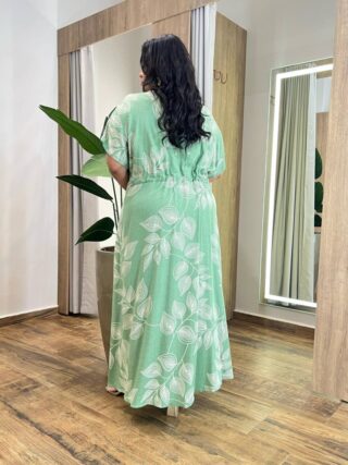 Vestido Longo sem Bojo Plus Manga Curta com Detalhes Estampado - Fernanda Ramos Store