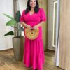 Vestido Longo sem Bojo Plus Manga Curta com Lastex Pink - Fernanda Ramos Store
