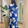 Vestido Longo sem Bojo Plus Manga Curta e Lastex Estampado - Fernanda Ramos Store