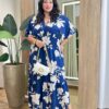 Vestido Longo sem Bojo Plus Manga Curta e Lastex Estampado - Fernanda Ramos Store