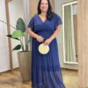 Vestido Longo sem Bojo Plus Tilia com Lastex em Tule Azul - Fernanda Ramos Store