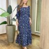 Vestido Manga Longo sem Bojo Floral Azul com Lastex no Punho - Fernanda Ramos Store
