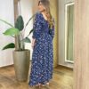 Vestido Manga Longo sem Bojo Floral Azul com Lastex no Punho - Fernanda Ramos Store
