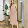 Vestido Midi Ana sem Bojo com Fenda Lateral e Bolsos Chocolate - Fernanda Ramos Store