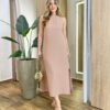 Vestido Midi Ana sem Bojo com Fenda Lateral e Bolsos Chocolate - Fernanda Ramos Store