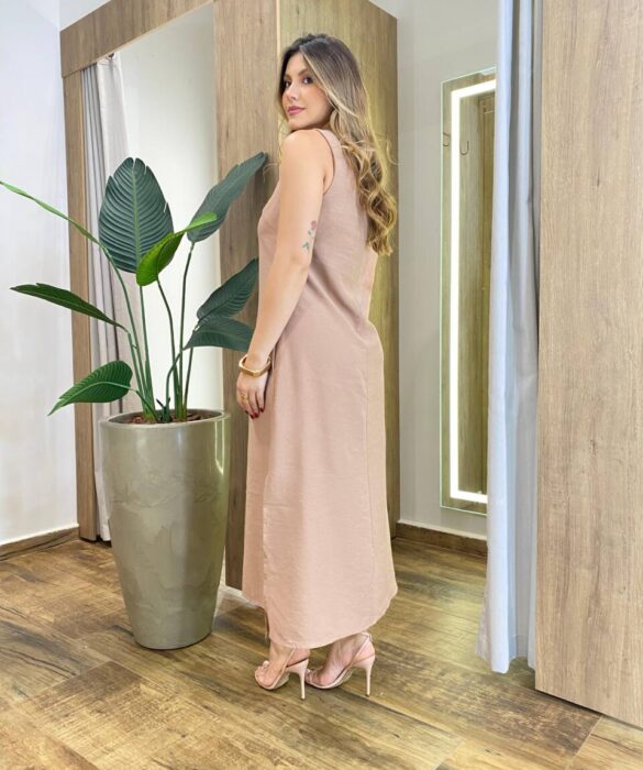 Vestido Midi Ana sem Bojo com Fenda Lateral e Bolsos Chocolate - Fernanda Ramos Store