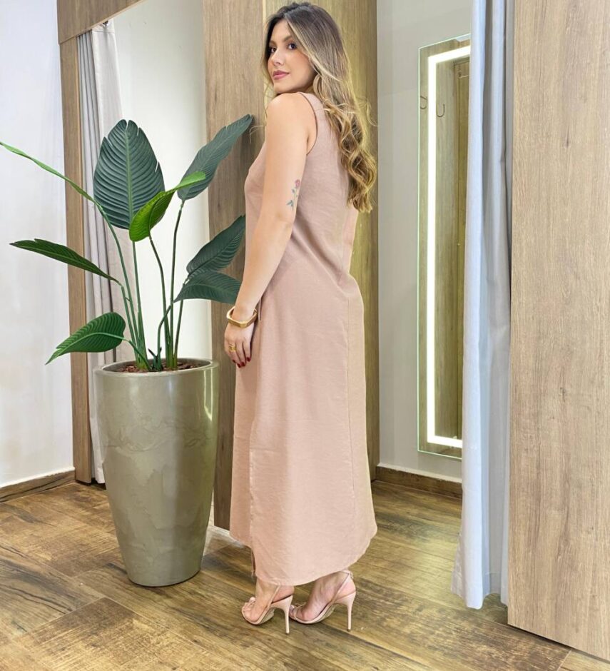 Vestido Midi Ana sem Bojo com Fenda Lateral e Bolsos Chocolate - Fernanda Ramos Store