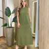 Vestido Midi Ana sem Bojo com Fenda Lateral e Bolsos Verde Oliva - Fernanda Ramos Store