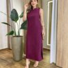 Vestido Midi Ana sem Bojo com Fenda Lateral e Bolsos Vinho - Fernanda Ramos Store